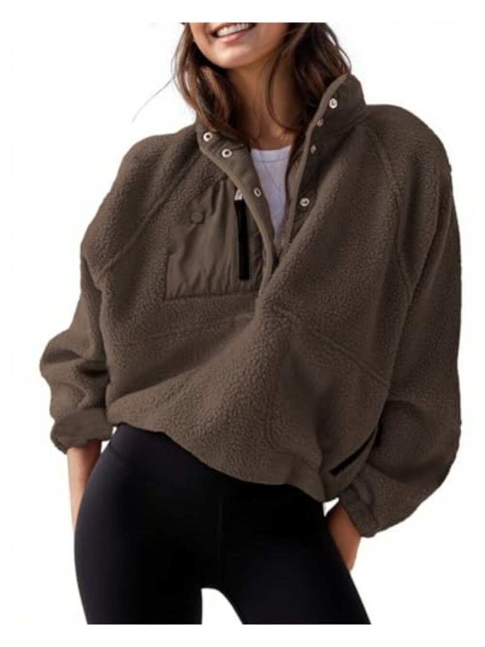 Women's Lightweight Fleece Pullover Jacket Cropped Fuzzy Sherpa